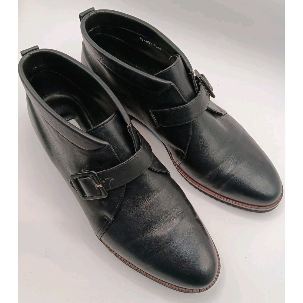 Trotters Black Leather Monk Strap Ankle Boots Women's‎ 8.5M Dress Comfort